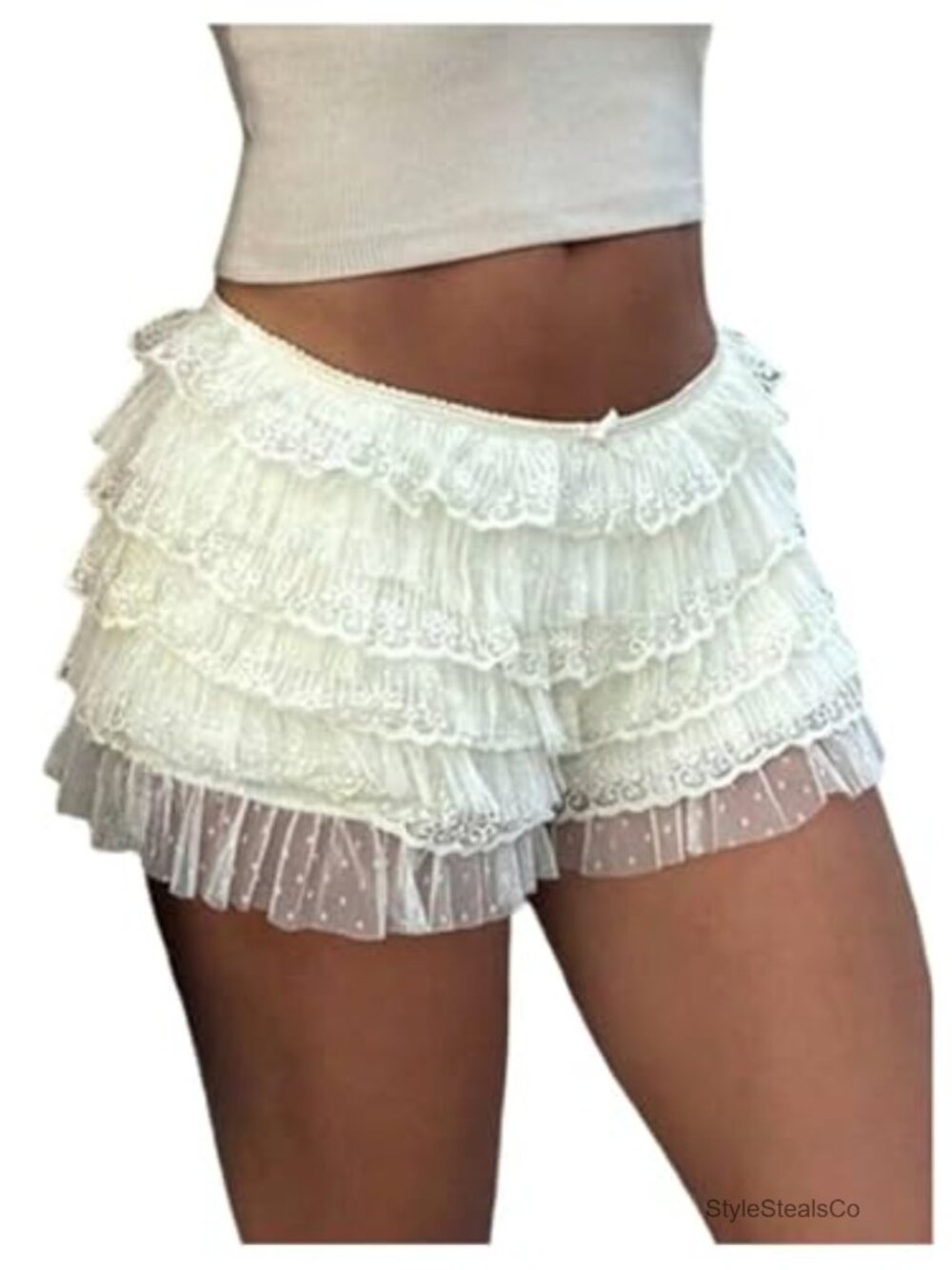 Verdusa Micro Ruffle Lace Shorts Bow Layered Bloomers Low Waist Mini Summer